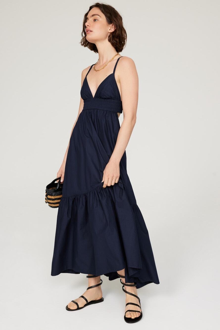 A.L.C. Dark Blue 100% Cotton Sleeveless V-Neck Back Cutout Rhodes Dress Size 4